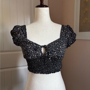 Floral Black Smocked Women's Top